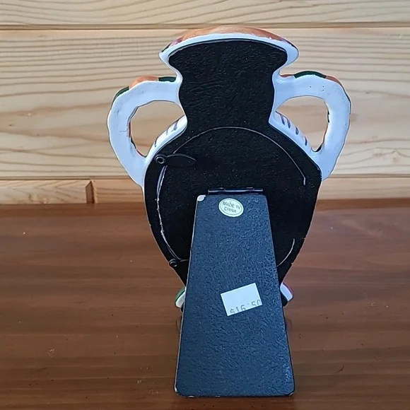 Vintage 90s Ceramic Picture Frame Colorful Double Handled Vase Jar Hand Painted - Picture 7 of 13